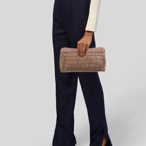 NWT Walter Katten Italian Leather Ruched Brown Clutch